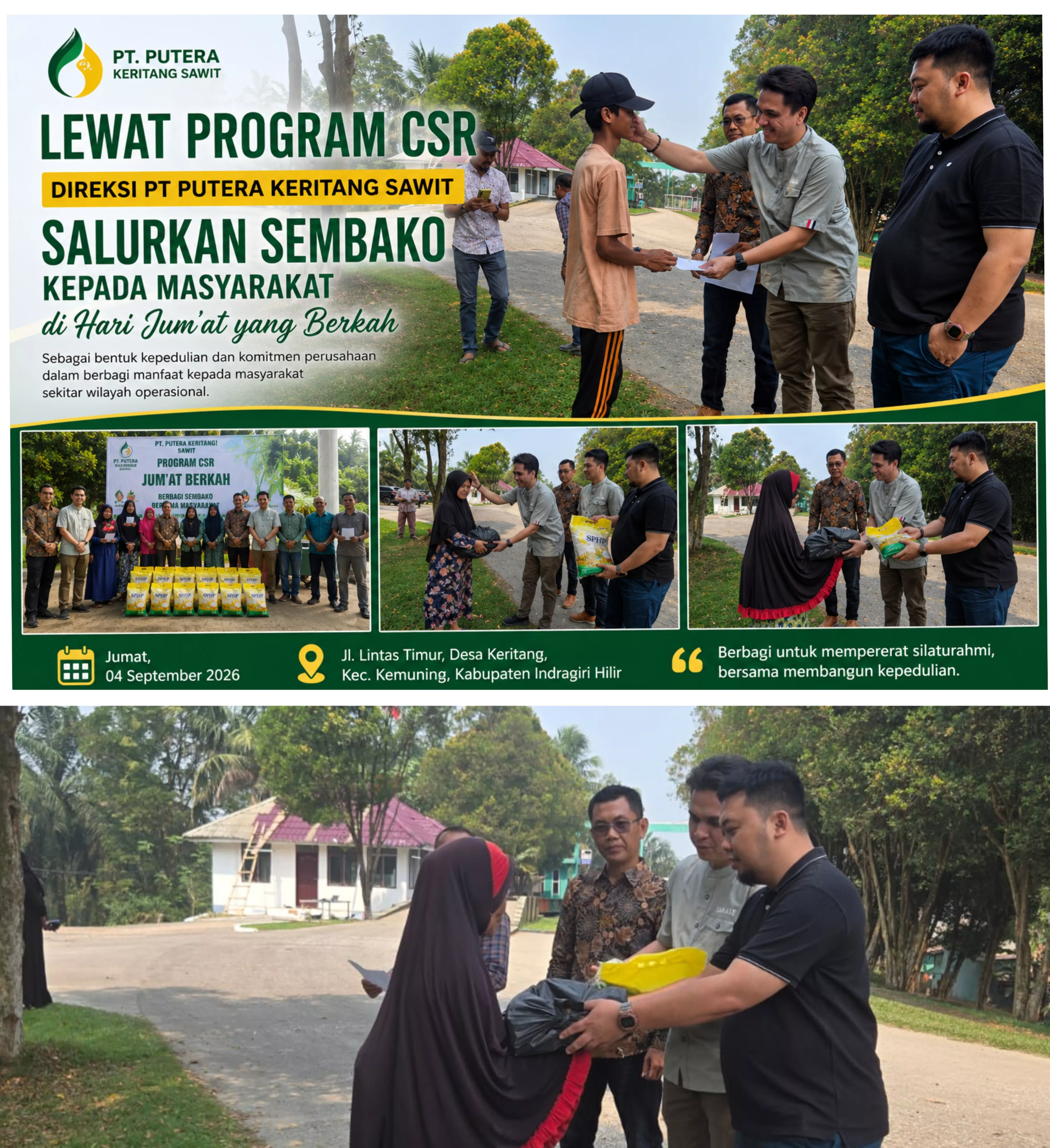 Lewat Program CSR, Direksi PT Putera Keritang Sawit Salurkan Sembako kepada Masyarakat di Jumat Berkah