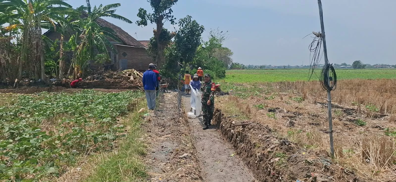 Babinsa dan Warga Tampingmojo Gotong Royong Bangun Irigasi