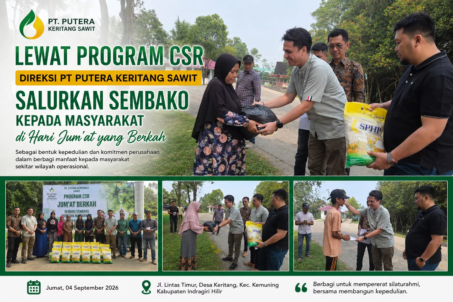 Lewat Program CSR, Direksi PT Putera Keritang Sawit Salurkan Sembako kepada Masyarakat di Jumat Berkah