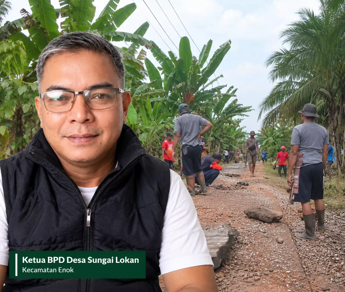 Warga Sungai Lokan Gotong Royong Tambal Jalan Berlubang, Harapkan Pemerintah Provinsi  Prioritaskan Perbaikan Jalan Lintas Enok