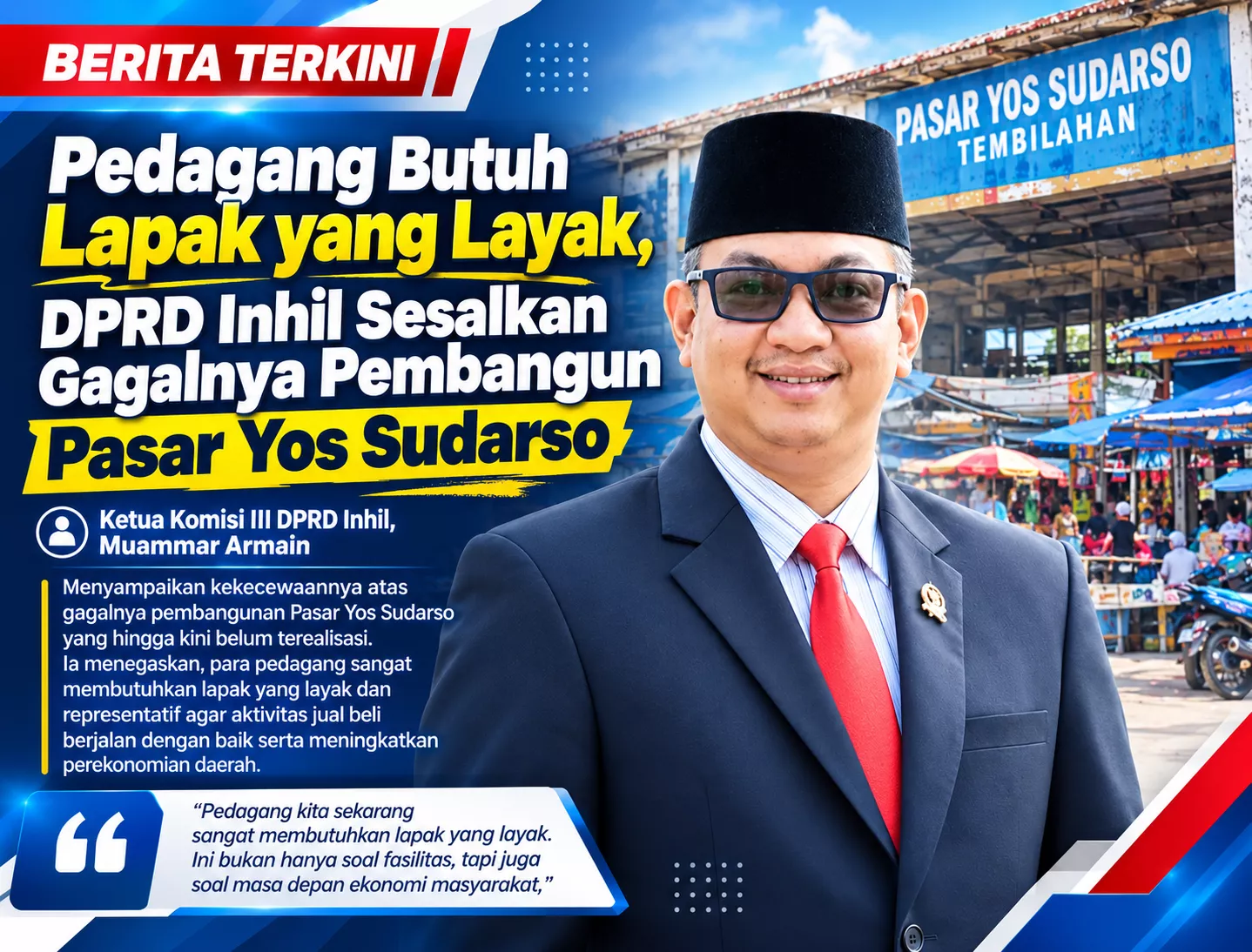 Tender Pasar Yos Sudarso Rp19,9 Miliar Gagal, DPRD Inhil Minta Evaluasi Total
