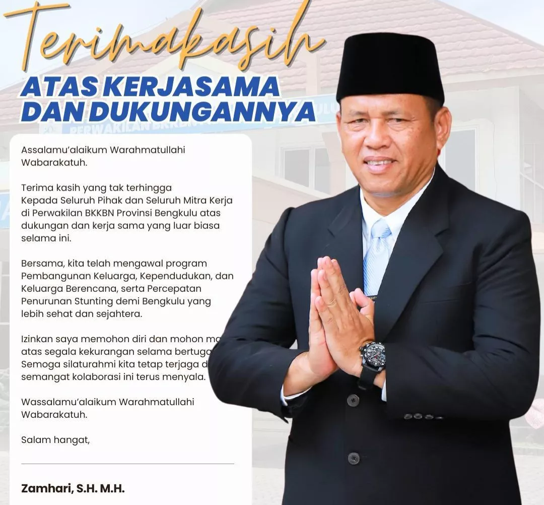 Zamhari Pamit dari BKKBN Bengkulu, Sampaikan Terima Kasih kepada Mitra Kerja dan Masyarakat
