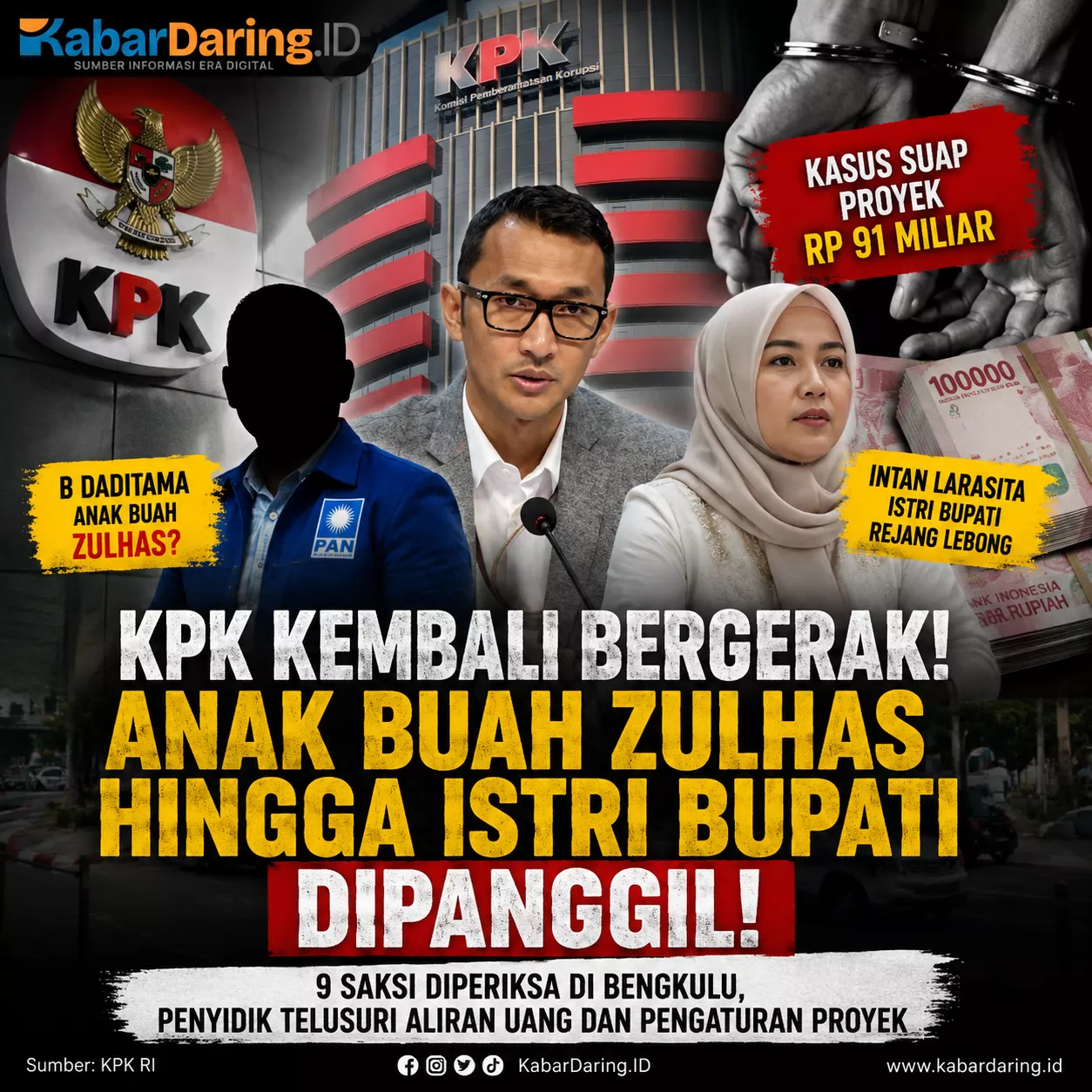 KPK Kembali Bergerak! Anak Buah Zulhas hingga Istri Bupati Rejang Lebong Dipanggil, Kasus Suap Rp91 Miliar Makin Terang