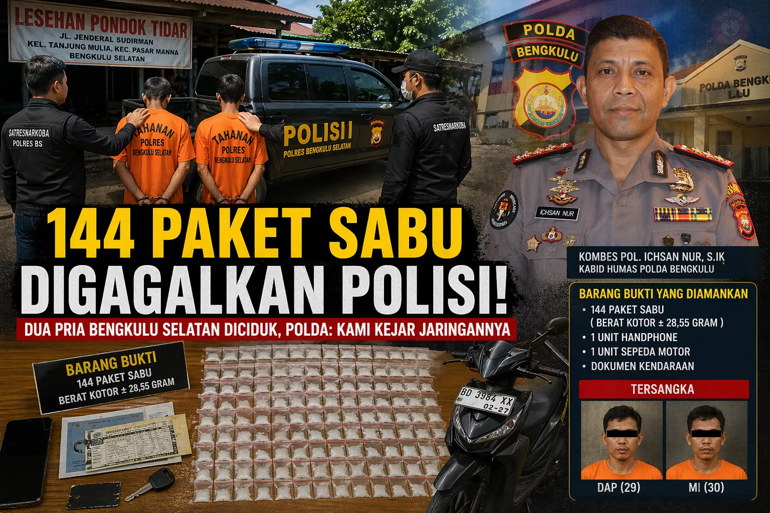 144 Paket Sabu Digagalkan Polisi! Dua Pria Bengkulu Selatan Diciduk, Polda: Kami Kejar Jaringannya