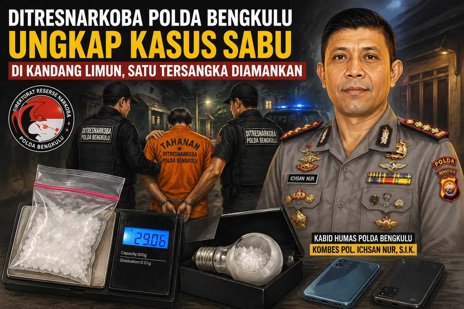 Terbongkar! Sabu Disembunyikan dalam Bola Lampu di Kandang Limun, Pria 52 Tahun Tak Berkutik Saat Digerebek Polisi