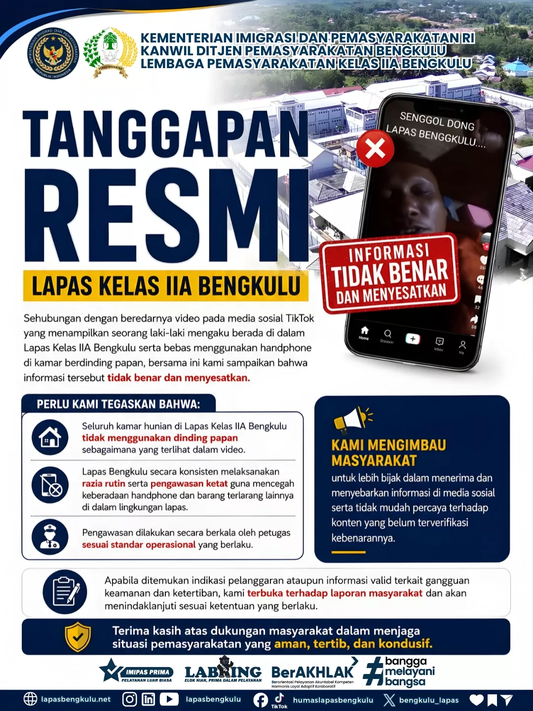Kalapas Bengkulu Buka Suara! Video Napi Bebas Main HP di “Kamar Papan” Disebut Hoaks dan Menyesatkan