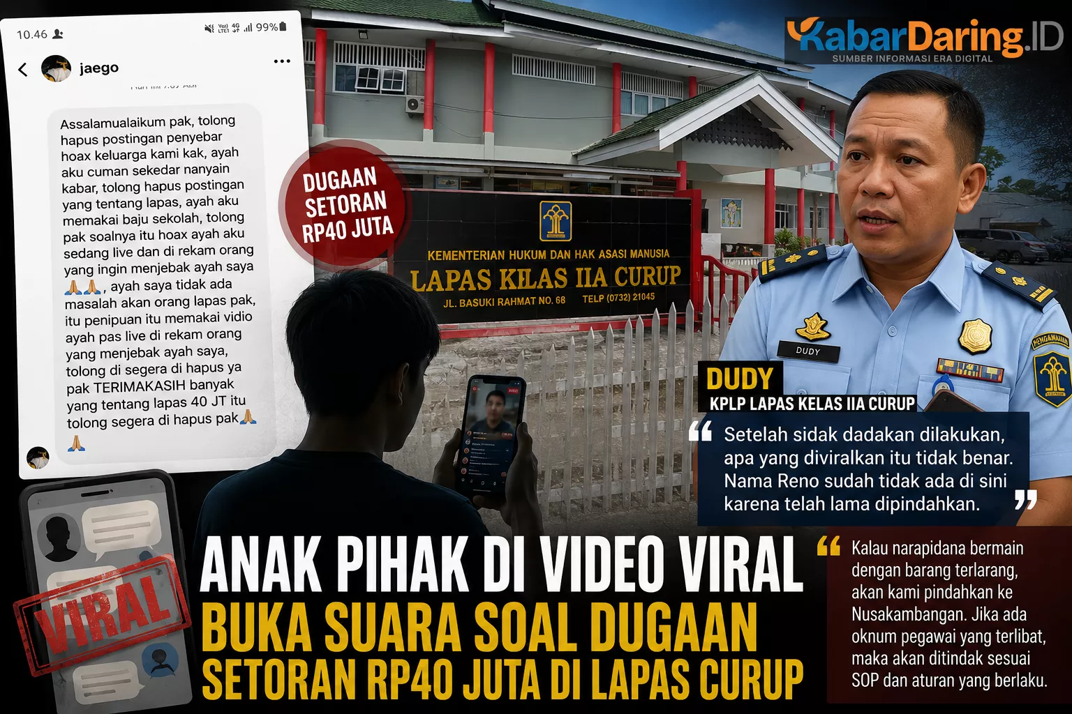 Anak Pihak di Video Viral Buka Suara soal Dugaan Setoran Rp40 Juta di Lapas Curup