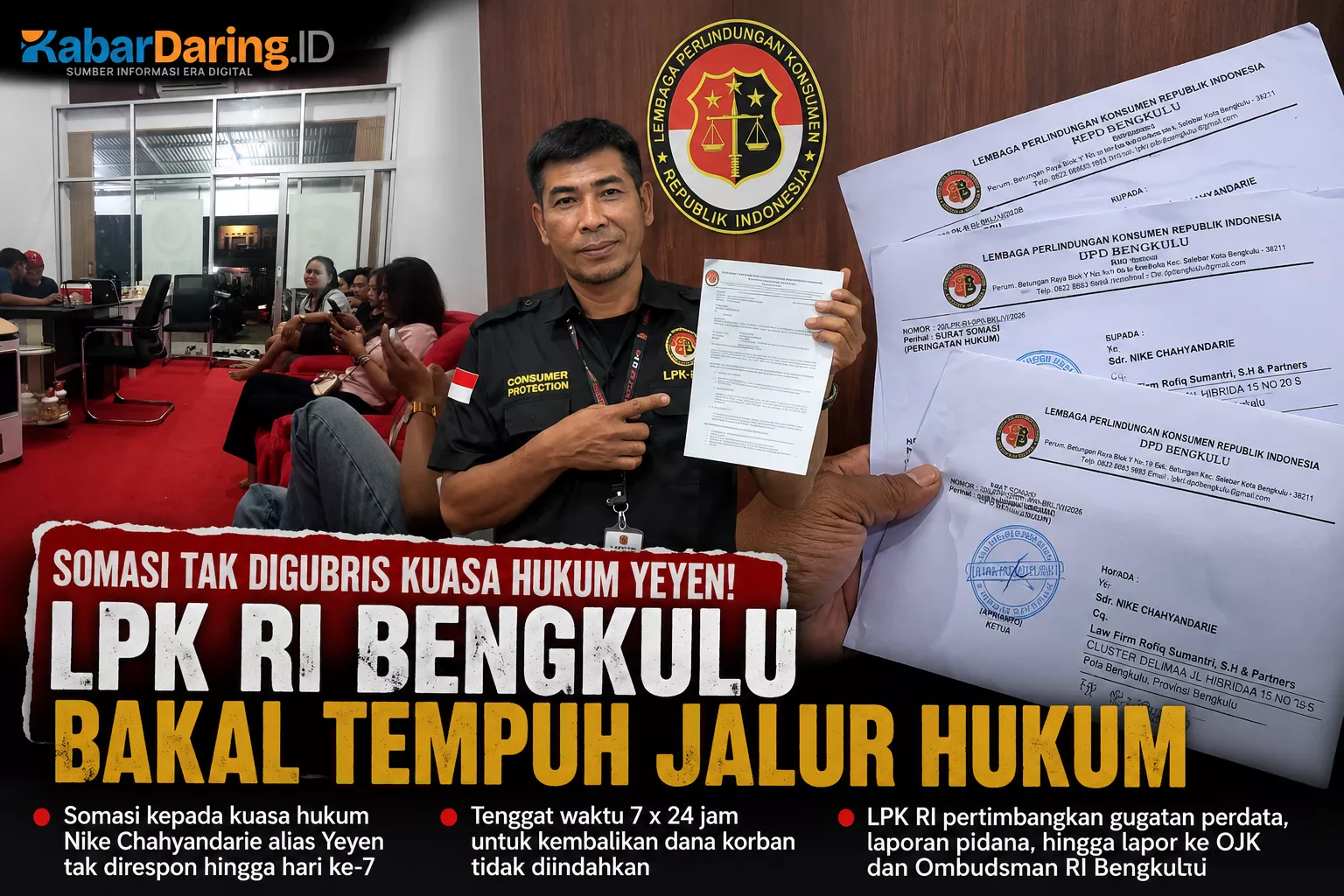 Somasi Tak Digubris Kuasa Hukum Yeyen! LPK RI Bengkulu Bakal Tempuh Jalur Hukum