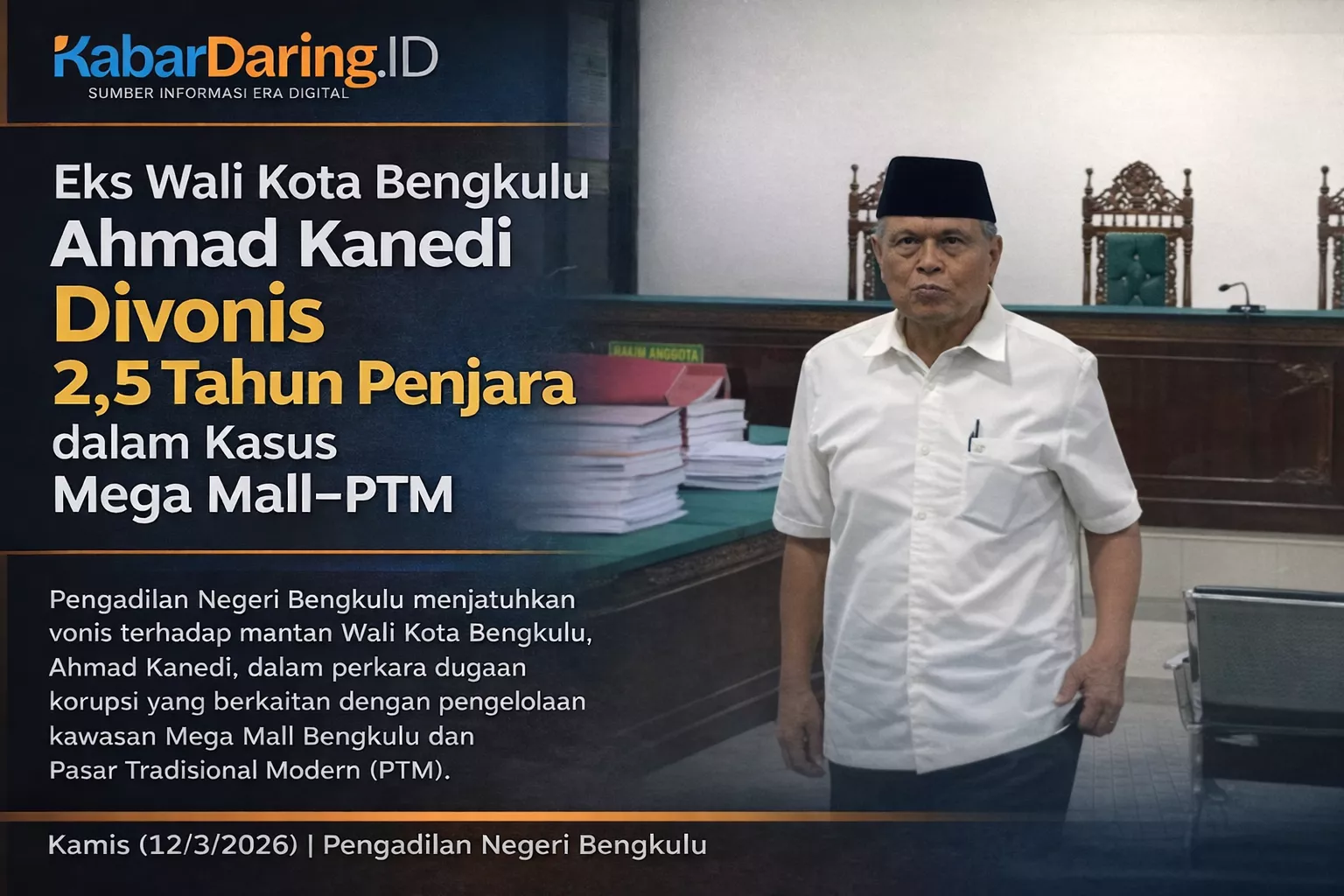 Eks Wali Kota Bengkulu Ahmad Kanedi Cuma Divonis 2,5 Tahun Penjara dalam Kasus Mega Mall–PTM