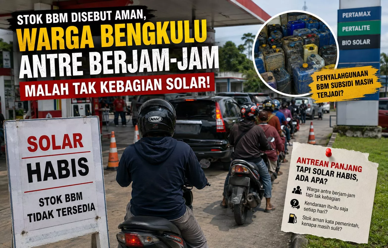 Stok BBM Disebut Aman, Warga Bengkulu Antre Berjam-jam Malah Tak Kebagian Solar: “Ada yang Aneh!”