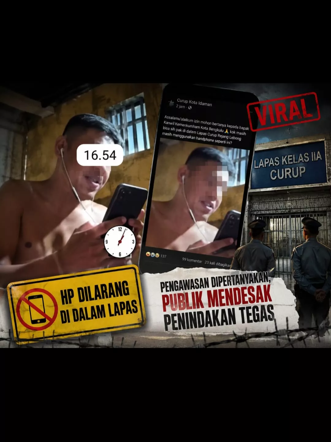 Viral! Video Diduga Napi Main HP dari Dalam Lapas Curup Hebohkan Publik, Pengawasan Dipertanyakan hingga Muncul Dugaan Keterlibatan Oknum