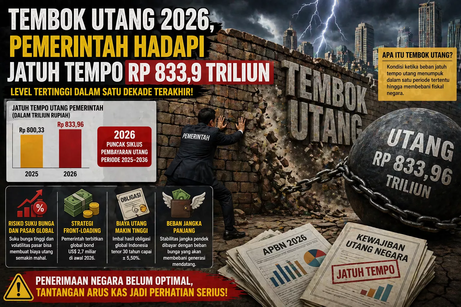 “Tembok Utang” 2026 Mengancam, Pemerintah Dihadapkan Jatuh Tempo Rp 833,9 Triliun
