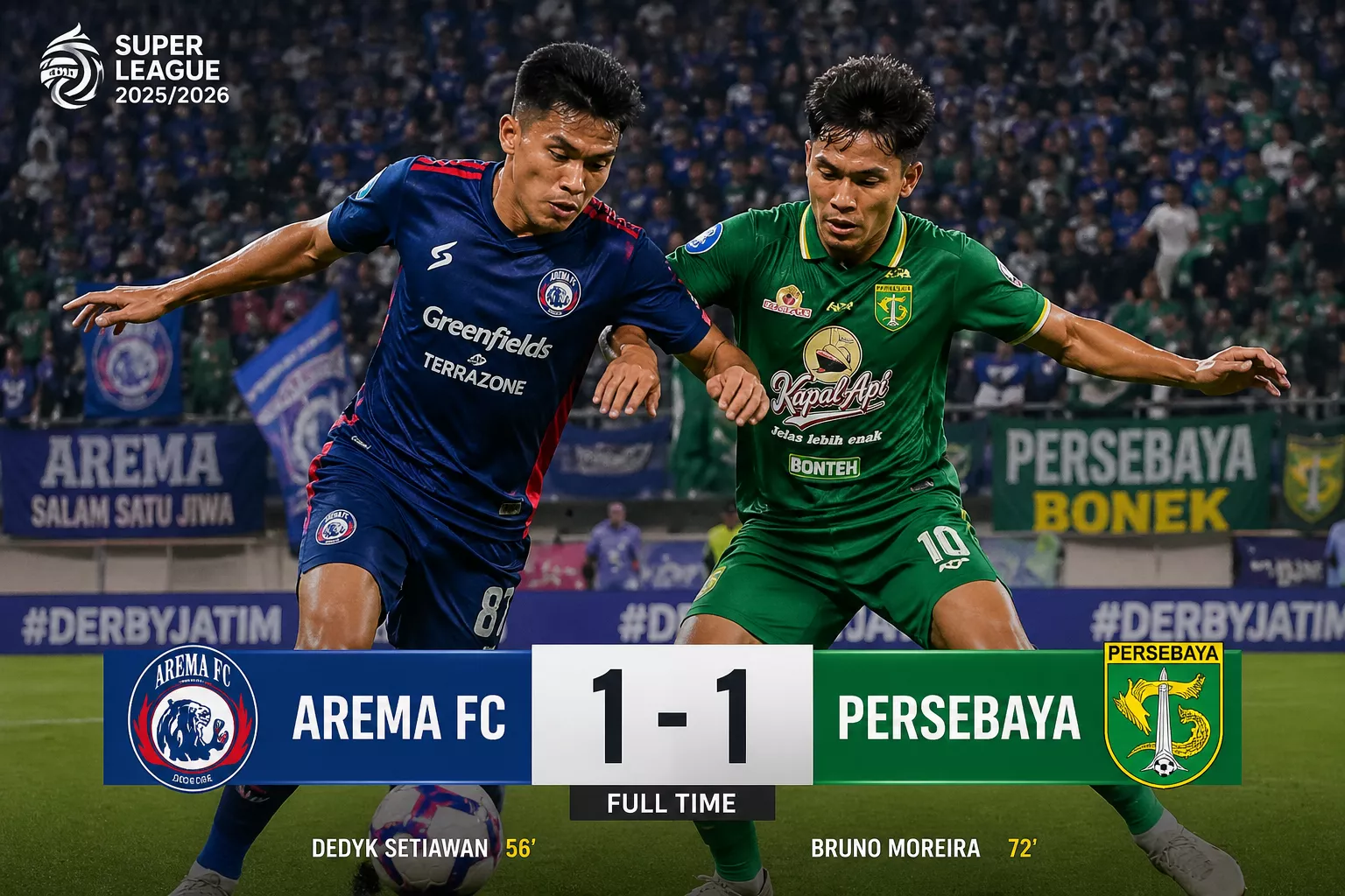 Derby Jatim Memanas! Arema FC dan Persebaya Berbagi Poin Usai Duel Sengit