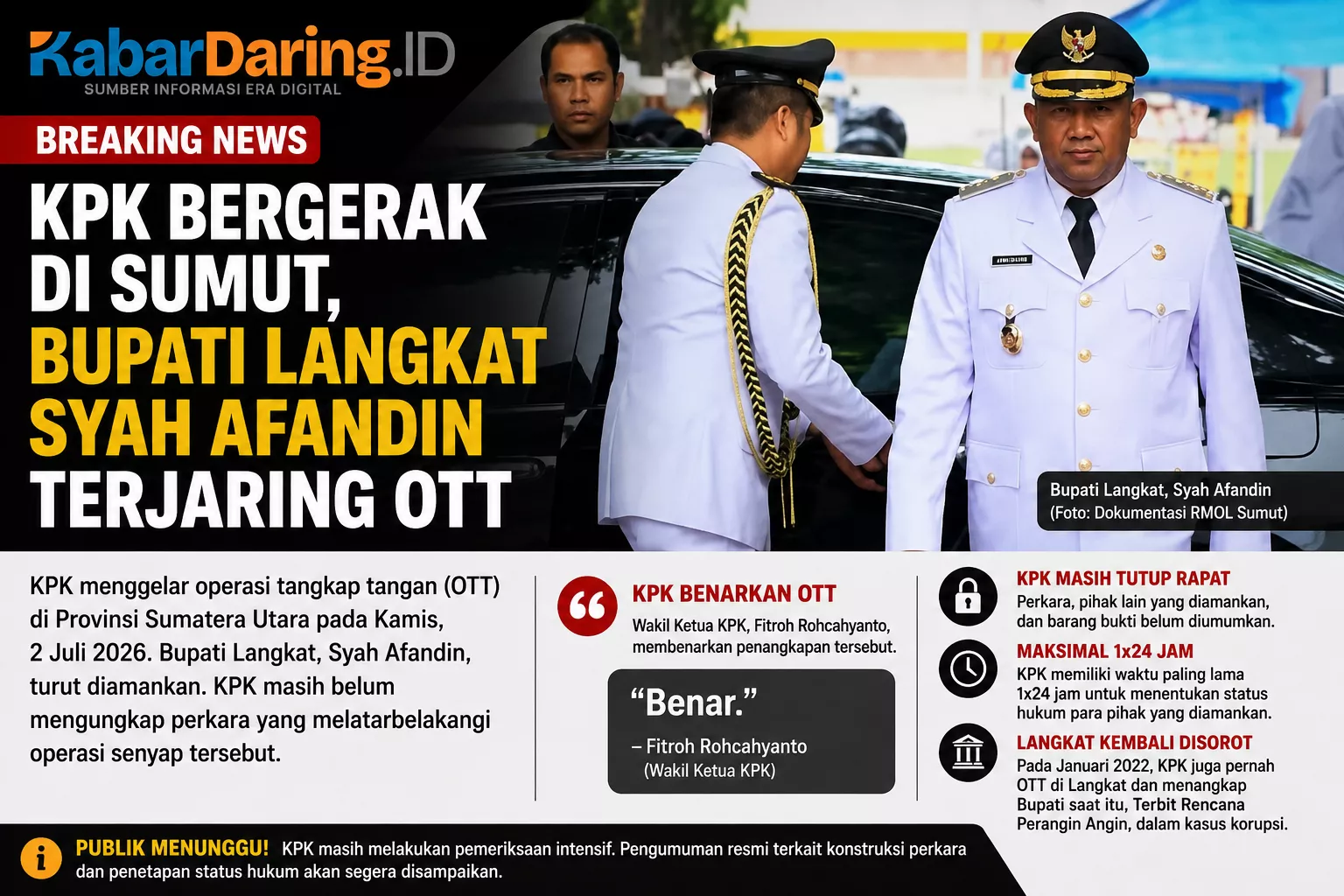 KPK Bergerak di Sumut, Bupati Langkat Syah Afandin Terjaring OTT