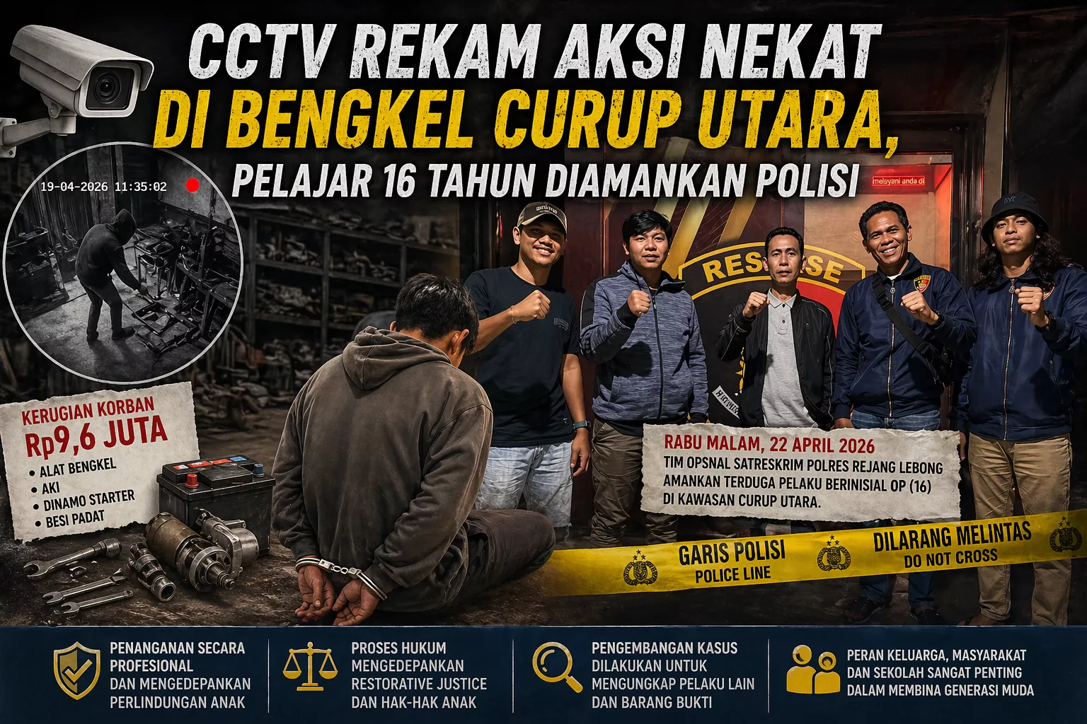 CCTV Rekam Aksi Nekat di Bengkel Curup Utara, Pelajar 16 Tahun Diamankan Polisi