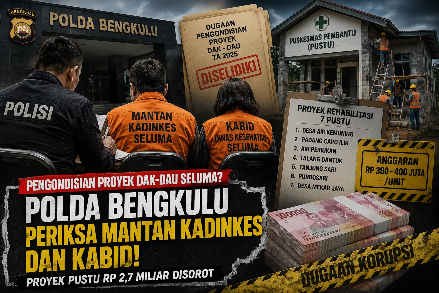 Polda Bengkulu Mulai Bongkar Dugaan Pengondisian Proyek DAK-DAU Seluma, Mantan Kadinkes dan Kabid Diperiksa