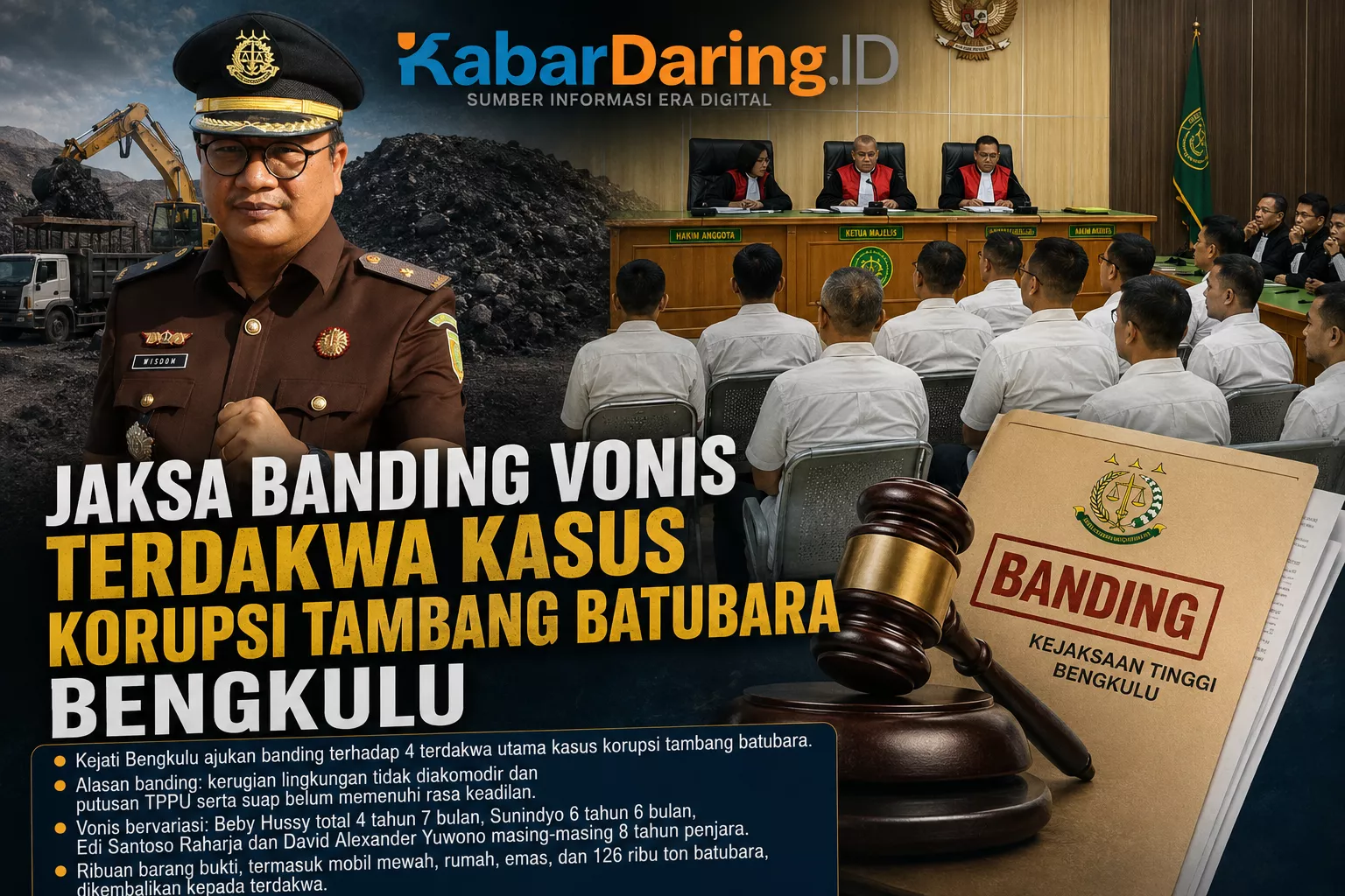 Jaksa Banding Vonis Terdakwa Kasus Korupsi Tambang Batubara Bengkulu