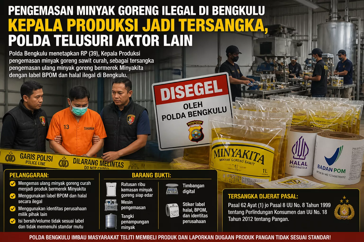 Usai Tetapkan Kepala Produksi Jadi Tersangka, Polda Bengkulu Telusuri Aktor Lain Kasus Minyak Goreng