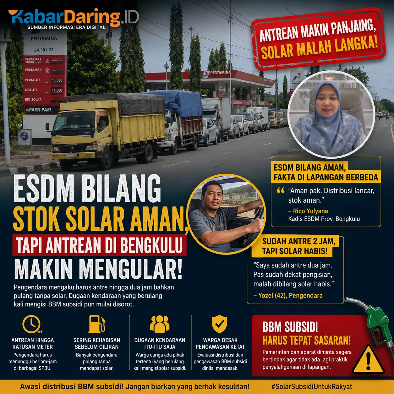 ESDM Bilang Stok Solar Aman, Tapi Antrean di Bengkulu Makin Mengular, Warga: Sudah Berjam-jam Tetap Tak Kebagian