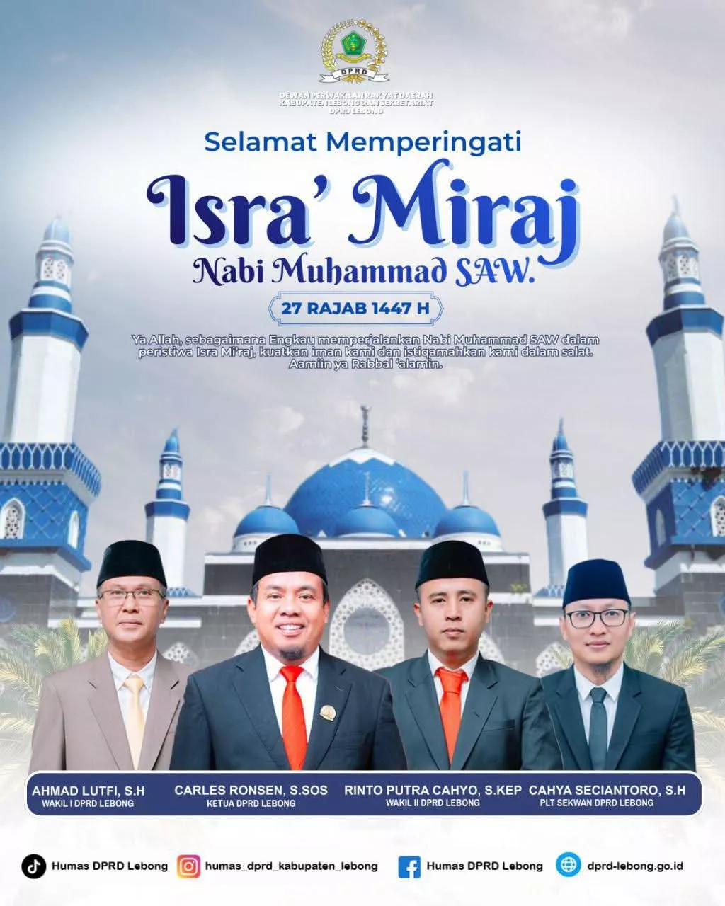 DPRD Lebong Ucapkan Selamat Memperingati Isra’ Mi’raj Nabi Muhammad SAW 1447 H