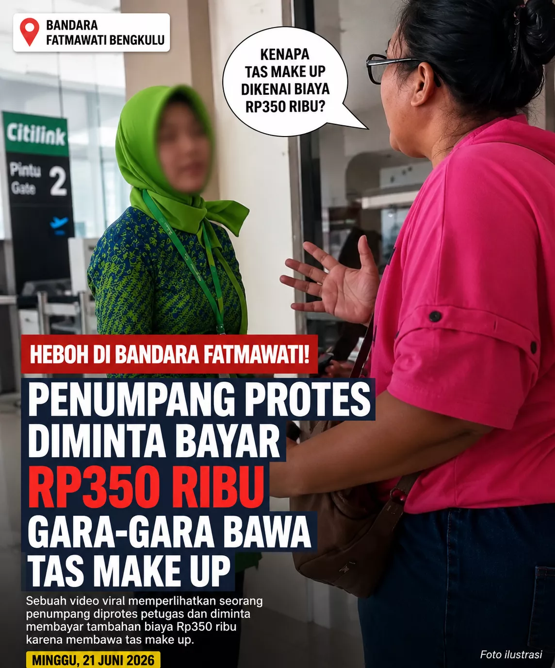 Heboh di Bandara Fatmawati! Penumpang Protes Diminta Bayar Rp350 Ribu Gara-gara Bawa Tas Make Up