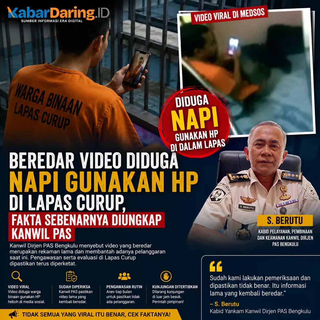 Beredar Video Diduga Napi Gunakan HP di Lapas Curup, Fakta Sebenarnya Diungkap Kanwil PAS