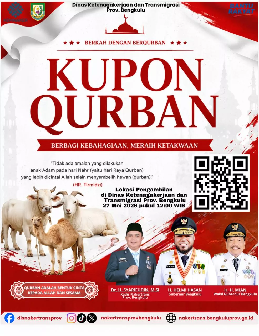 Disnakertrans Bengkulu Salurkan Daging Kurban untuk Wartawan, LSM dan ASN