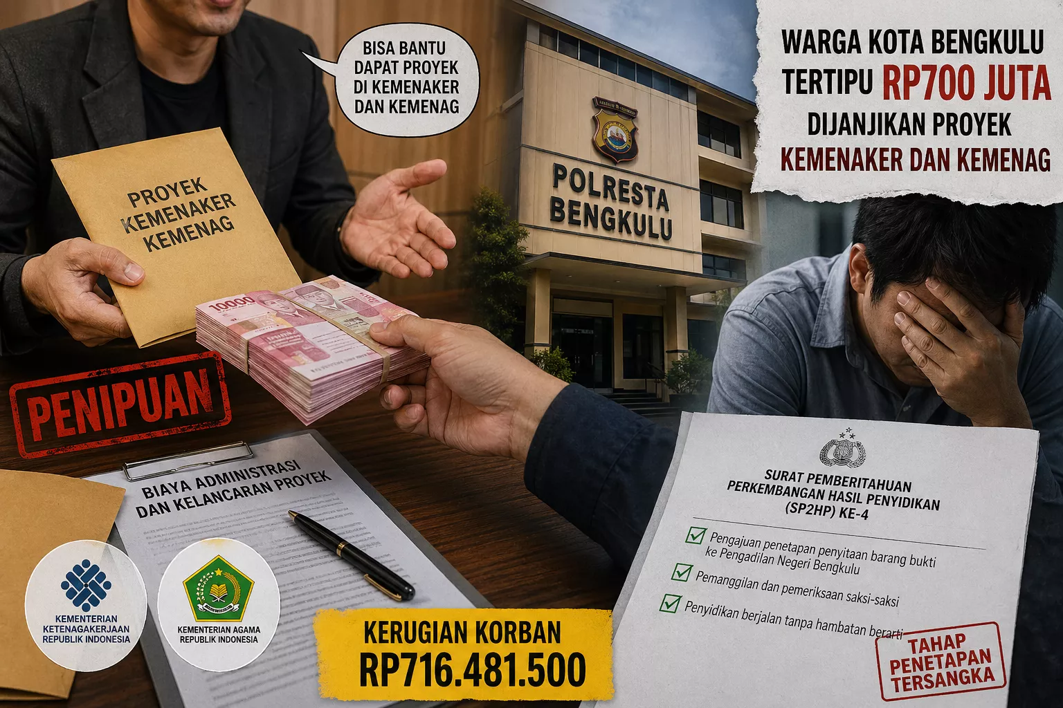 Iming-iming Proyek Kemenaker dan Kemenag Berujung Petaka, Warga Kota Bengkulu Rugi Rp700 Juta, Polisi Segera Tetapkan Tersangka