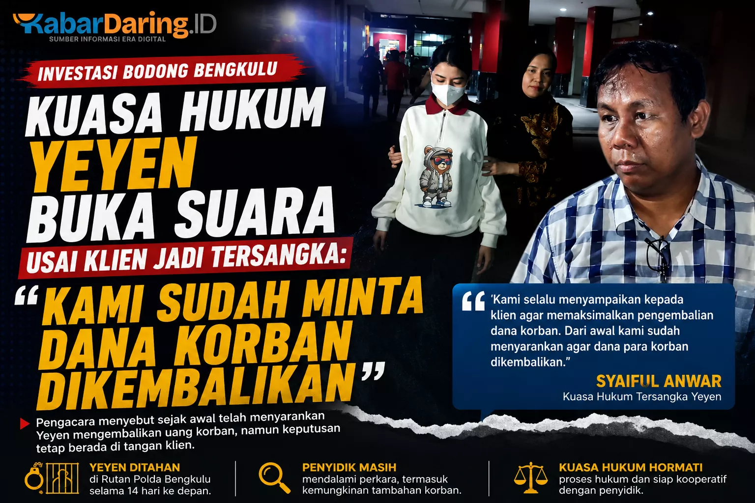 Kuasa Hukum Yeyen Buka Suara Usai Klien Jadi Tersangka: 