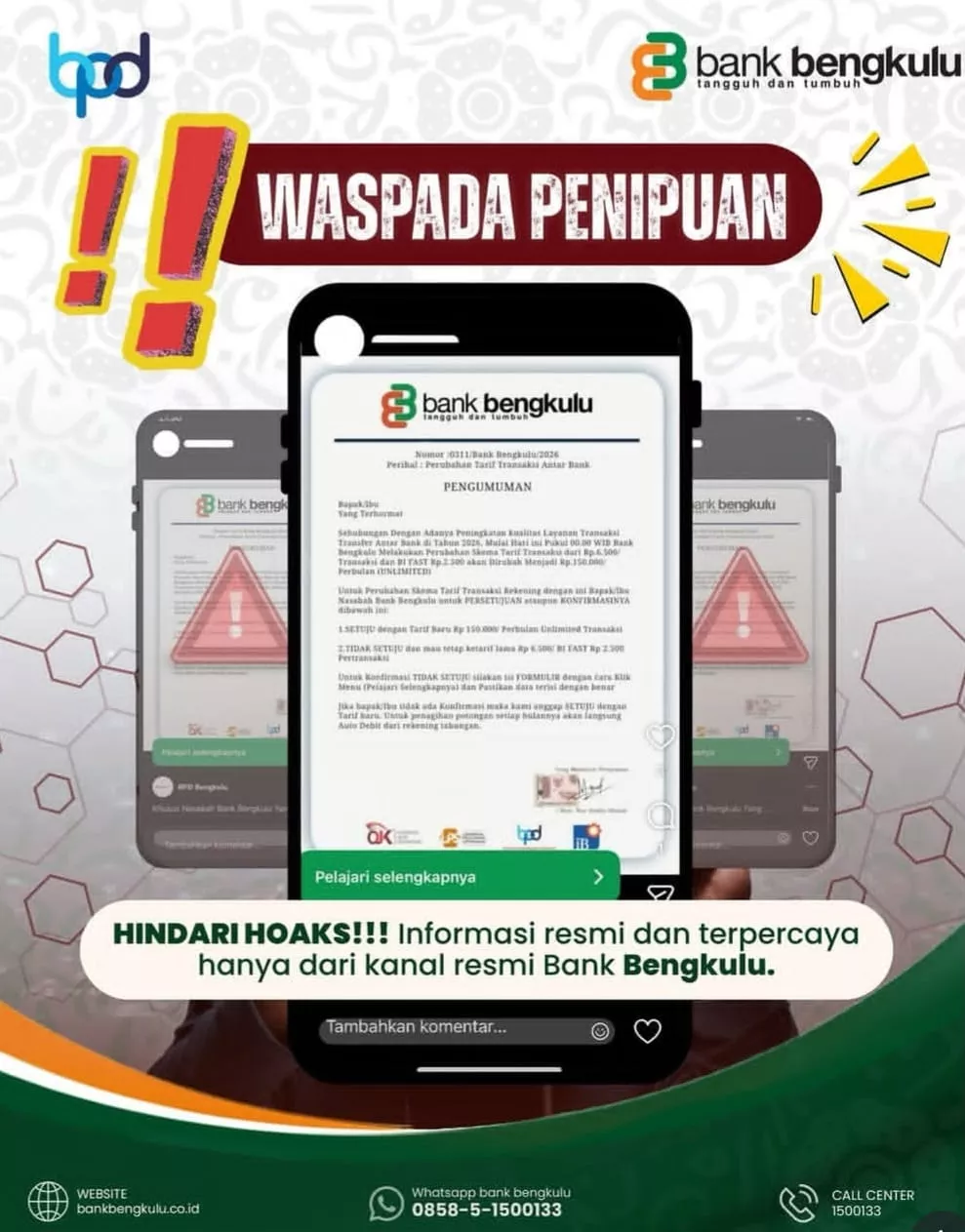 Bank Bengkulu Ingatkan Warga, Jangan Tertipu Modus Catut Nama Direksi dan Pegawai