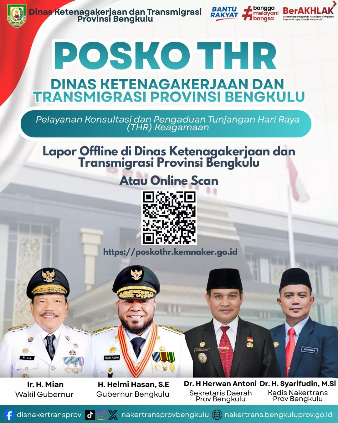 Disnakertrans Bengkulu Buka Posko Pengaduan THR, Pembayaran Wajib H-7 Lebaran
