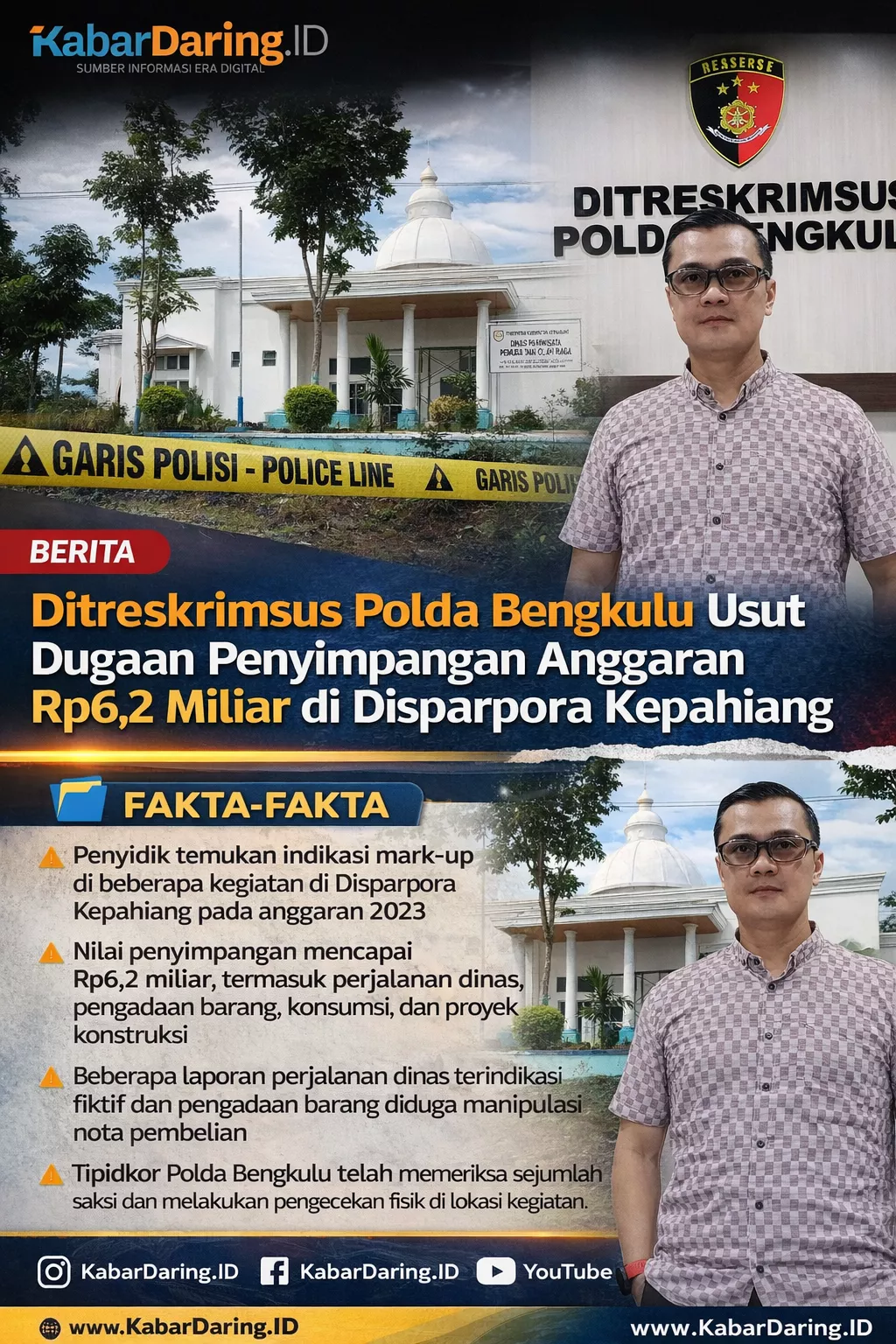 Ditreskrimsus Polda Bengkulu Usut Dugaan Penyimpangan Anggaran di Disparpora Kepahiang