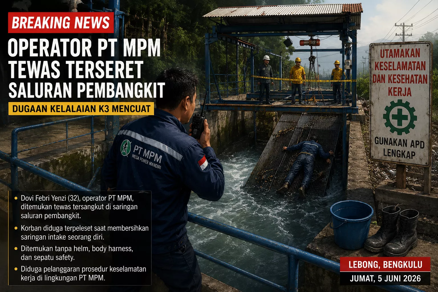 Diduga Tanpa Perlengkapan K3, Karyawan PT MPM Tewas Saat Bertugas di Bendungan