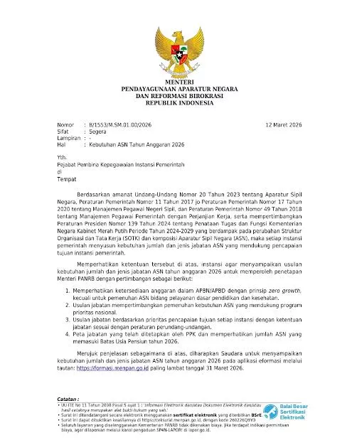 Pemerintah Mulai Siapkan Rekrutmen CPNS dan PPPK 2026, Instansi Diminta Ajukan Formasi ASN