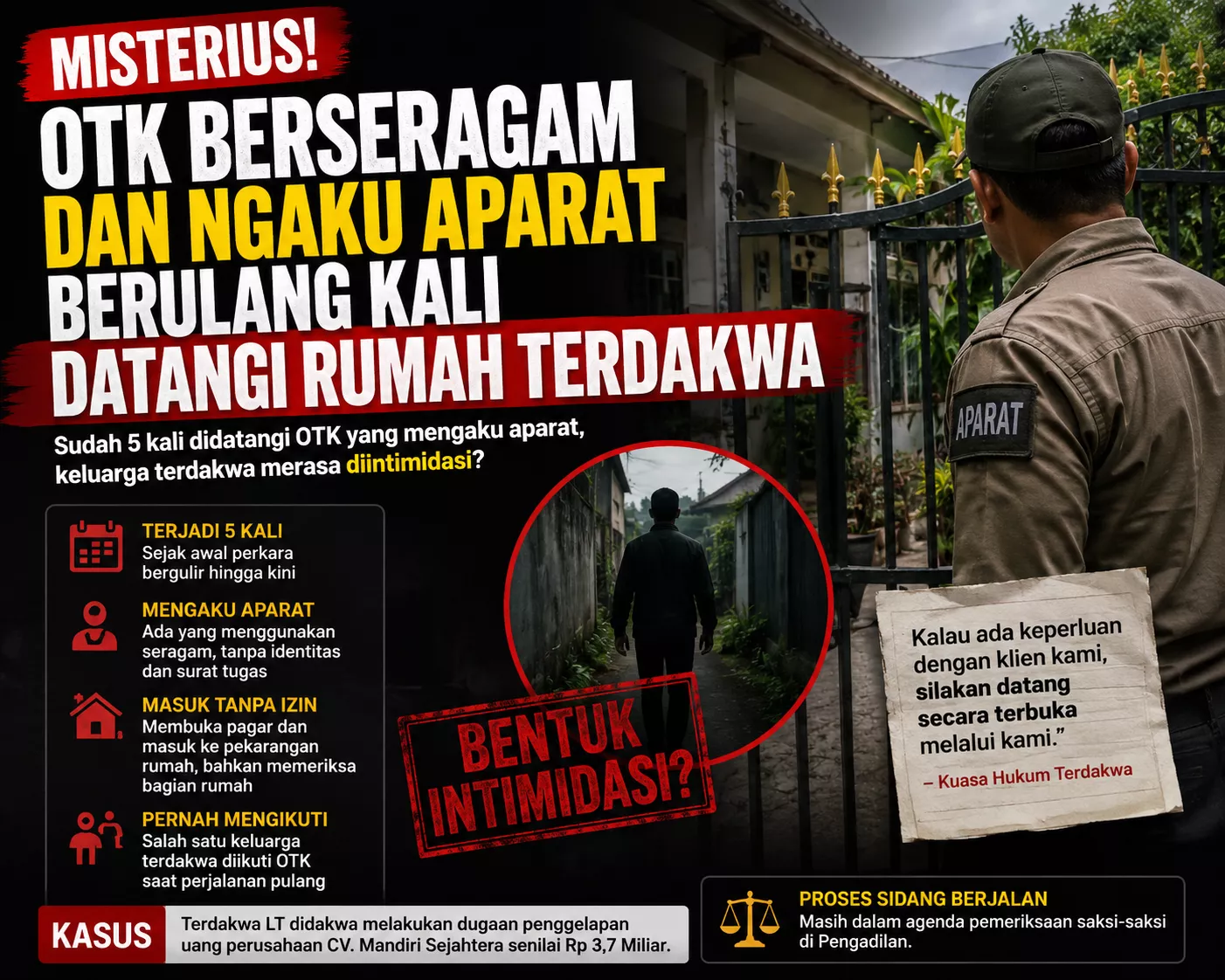 Misterius! OTK Berseragam dan Ngaku Aparat Berulang Kali Datangi Rumah Terdakwa