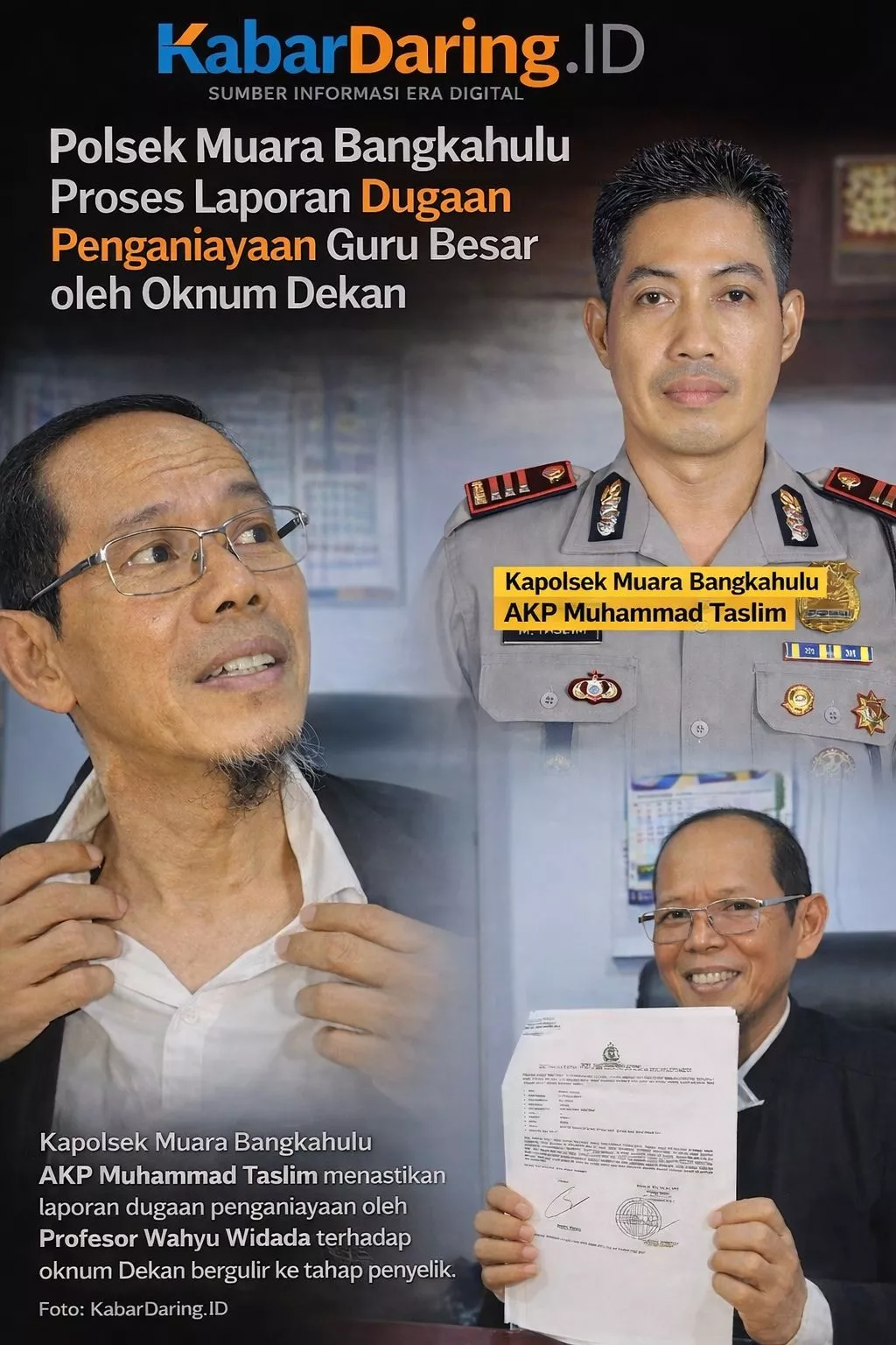 Polsek Muara Bangkahulu Proses Laporan Dugaan Penganiayaan Guru Besar oleh Oknum Dekan