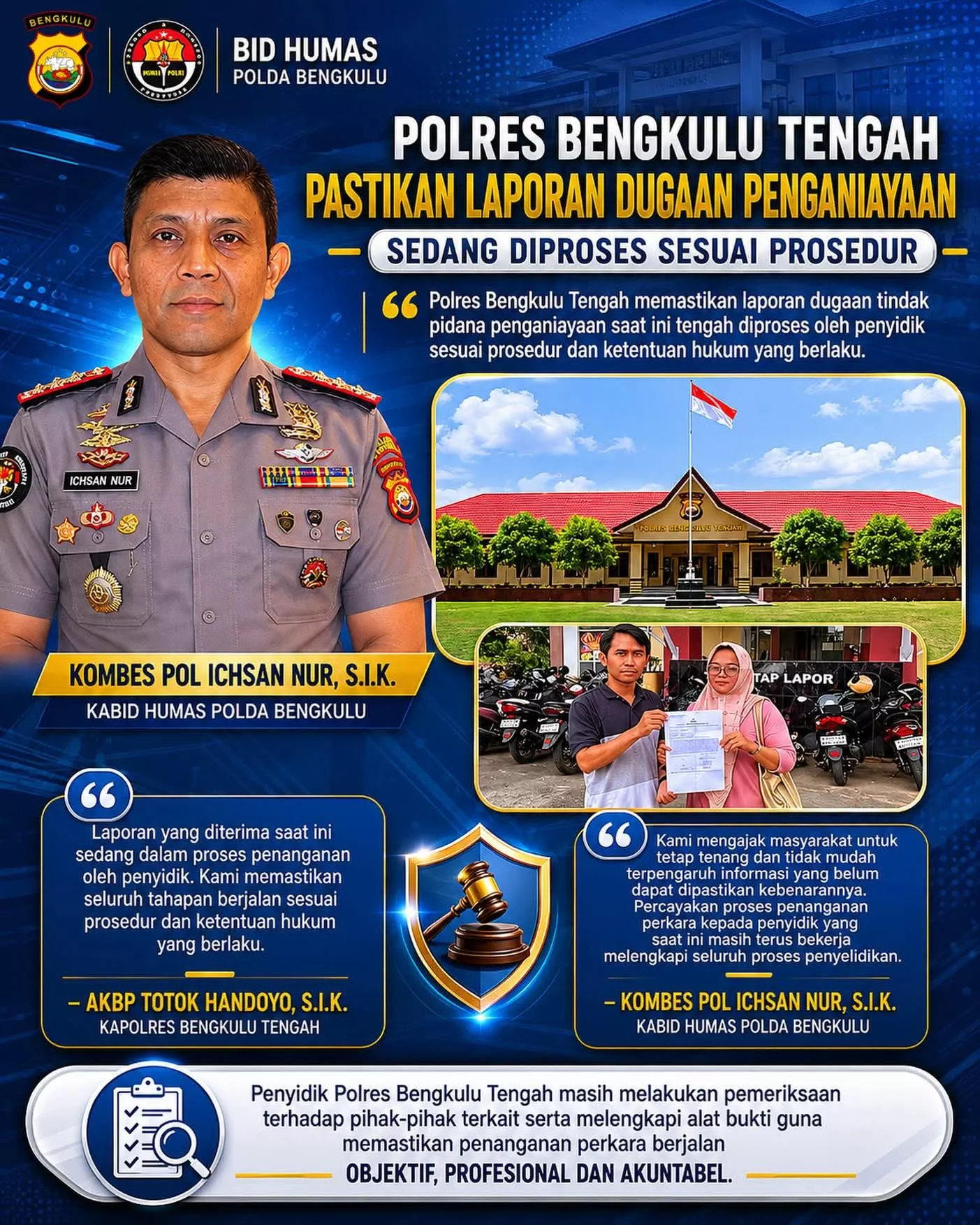 Polres Bengkulu Tengah Pastikan Kasus Dugaan Penganiayaan Tetap Jalan, Kapolres Tegaskan Proses Sesuai Hukum