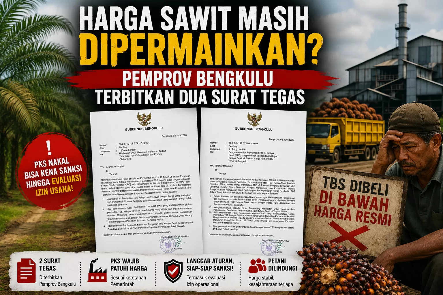 Harga Sawit Masih Dipermainkan? Pemprov Bengkulu Terbitkan Dua Surat Tegas