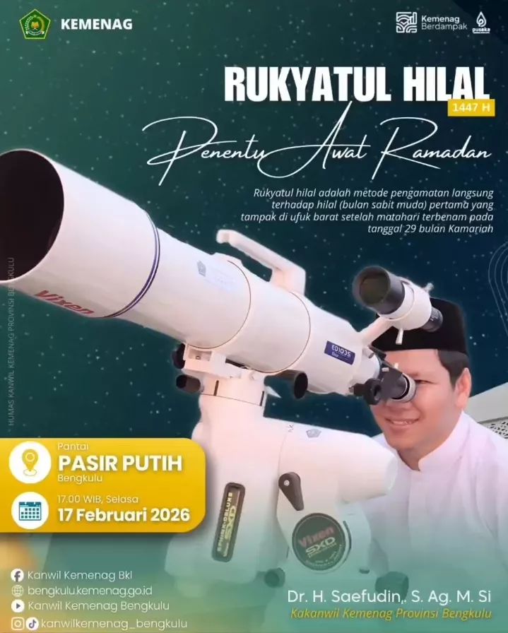 Kemenag Bengkulu Gelar Rukyatul Hilal di Pantai Pasir Putih, Tentukan Awal Ramadan 1447 H
