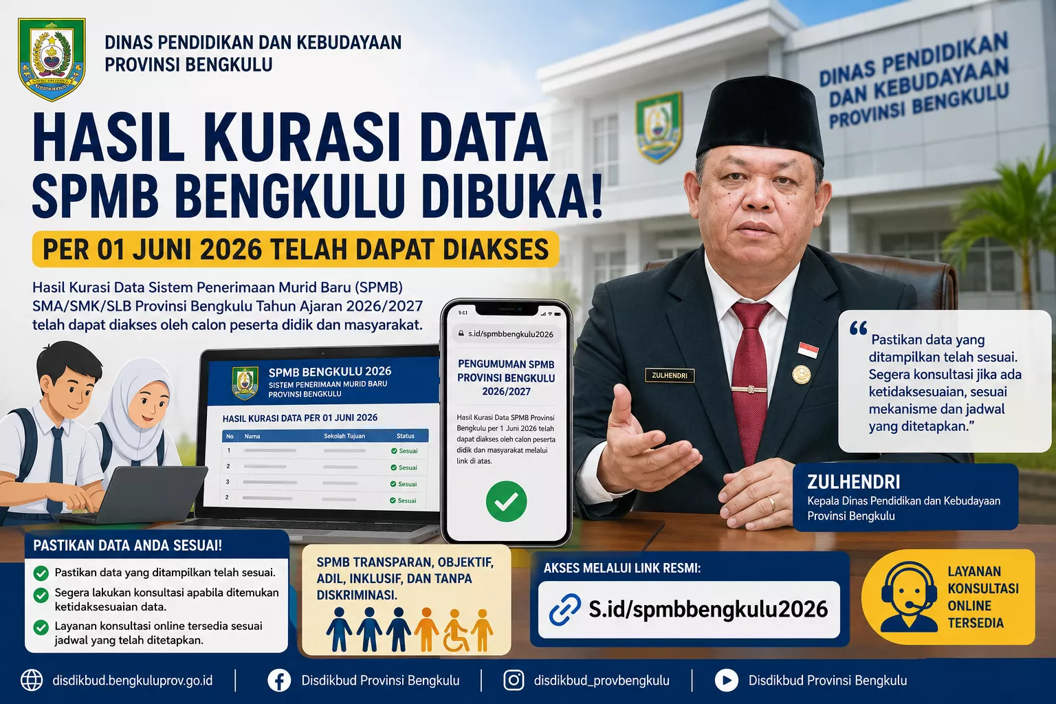 Hasil Kurasi Data SPMB Bengkulu Dibuka, Disdikbud Minta Calon Siswa Segera Cek Data