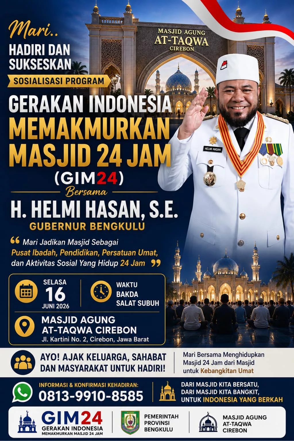 Helmi Hasan Sosialisasikan Gerakan Indonesia Memakmurkan Masjid 24 Jam di Cirebon