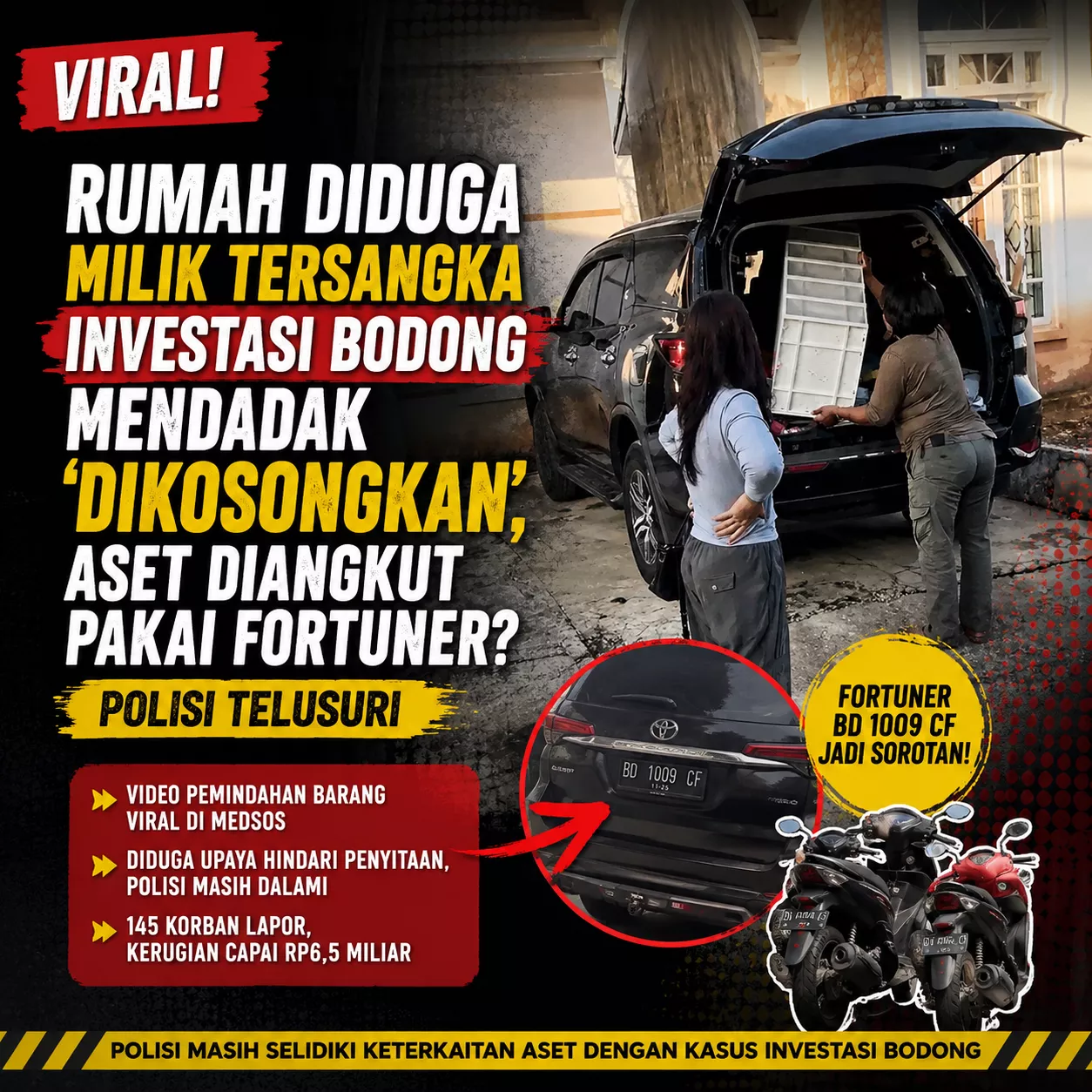 Viral! Rumah Diduga Milik Tersangka Investasi Bodong Mendadak 'Dikosongkan', Aset Diangkut Pakai Fortuner? Polisi Telusuri
