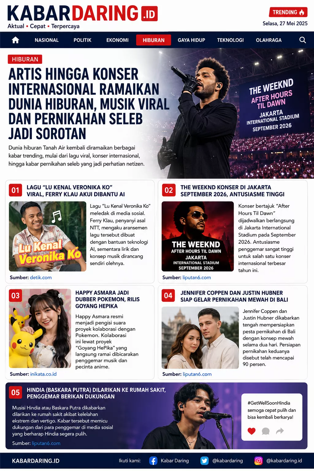 Artis hingga Konser Internasional Ramaikan Dunia Hiburan, Musik Viral dan Pernikahan Seleb Jadi Sorotan