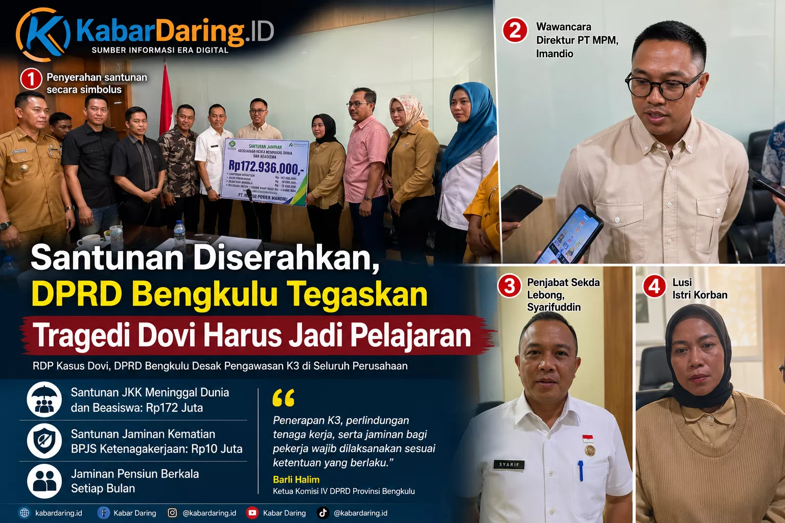 Santunan Diserahkan, DPRD Bengkulu Tegaskan Tragedi Dovi Harus Jadi Pelajaran