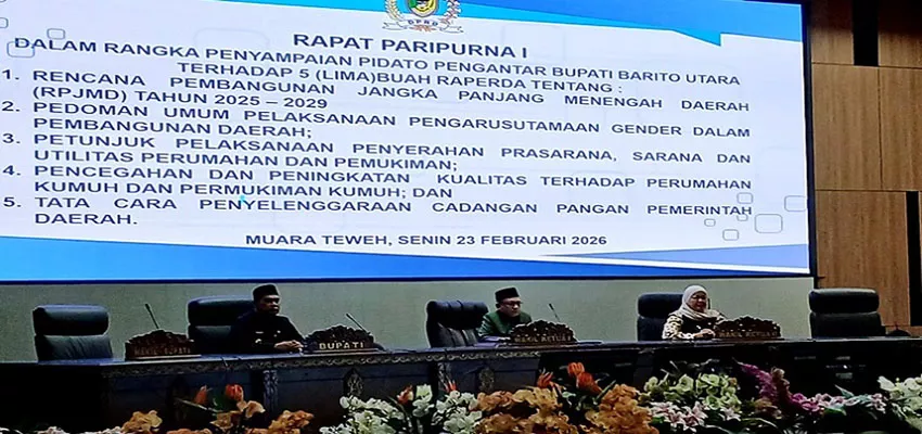 DPRD Barito Utara Gelar Rapat Paripurna Penyampaian 5 Raperda Tahun 2026