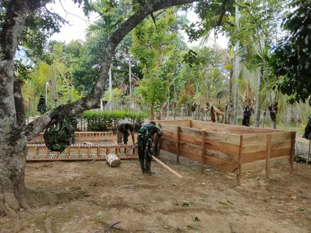 TMMD 129 Kodim 0102/Pidie Hadirkan Ketahanan Pangan, Bangun Kandang Ayam, Kolam Lele dan Kebun Sayur