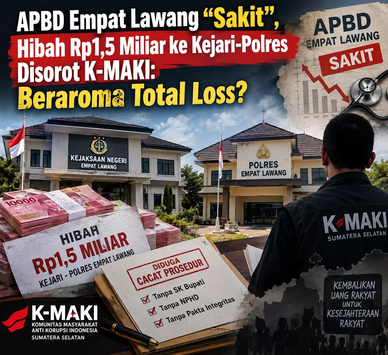 APBD Empat Lawang “Sakit”, Hibah Rp1,5 Miliar ke Kejari-Polres Disorot K-MAKI: Beraroma Total Loss?