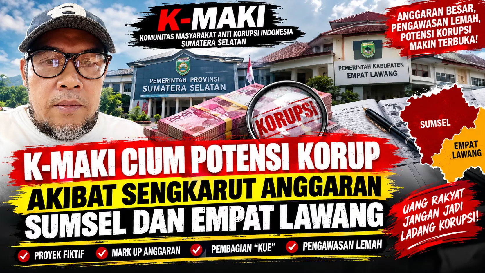 K-MAKI Cium Potensi Korup Akibat Sengkarut Anggaran Sumsel dan Empat Lawang