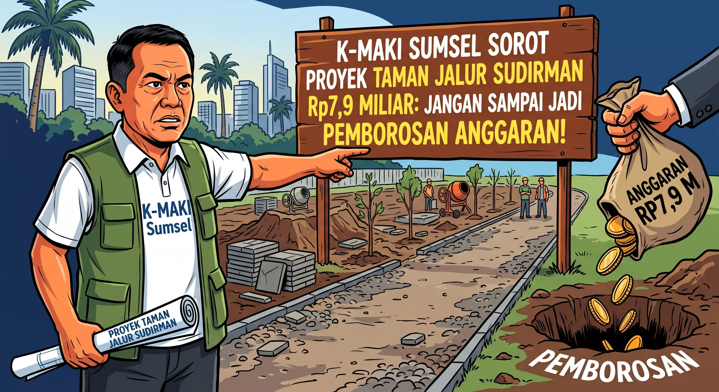 K-MAKI Sumsel Sorot Proyek Taman Jalur Sudirman Rp7,9 Miliar: Jangan Sampai Jadi Ajang Pemborosan Anggaran!