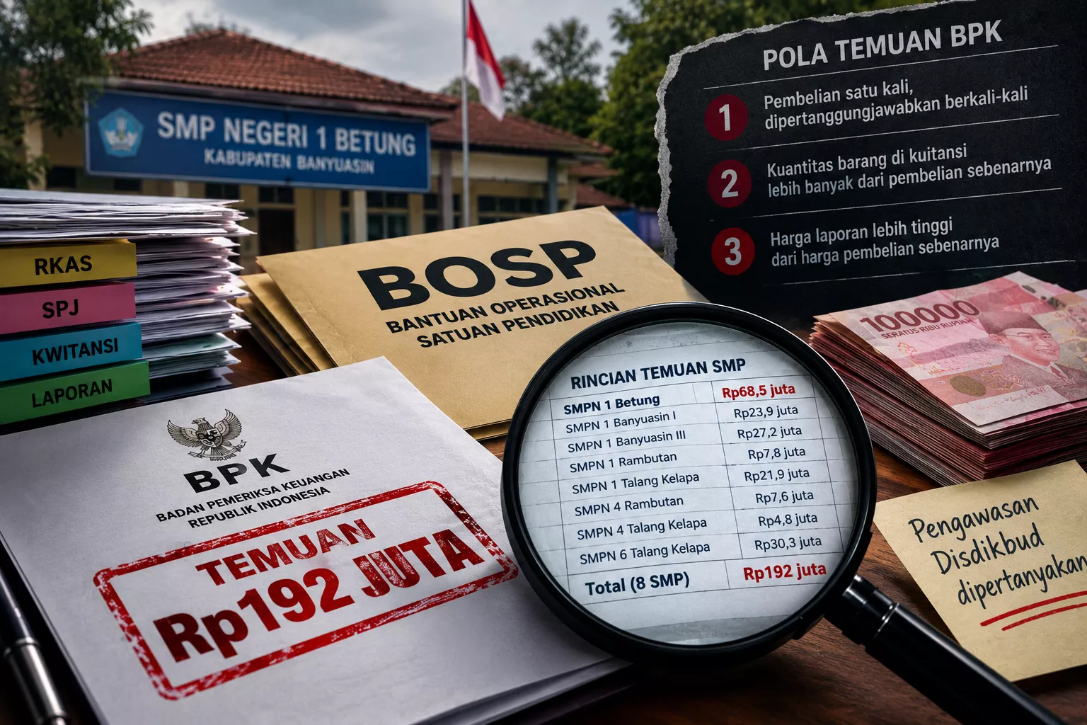 Rp192 Juta Dana BOSP SMP Banyuasin Bermasalah, SMPN 1 Betung Jadi Temuan Terbesar